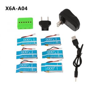 6pcs 25C 37V 600MAH Battery and 6 Port WSX MX X6A A04 Charger for Syma X5 X5C Cheerson CX 30 JJRC H5C WLtoys V931