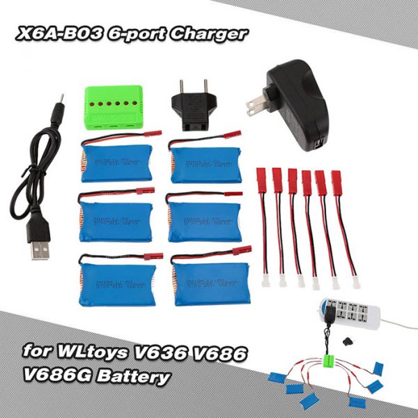 6pcs 25C 37V 730MAH Battery and 6 Port WSX MX X6A B03 Charger for WLtoys V636 V686 V686G