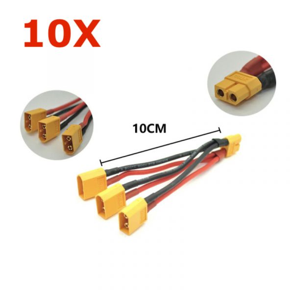 10pcs XT60 Connector Male Female 3 Way Parallel Cable 14AWG for Drone Battery 1F3M