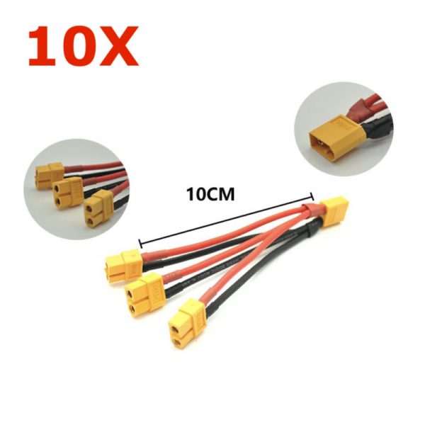 10pcs XT60 Connector Male Female Y Splitter Parallel Cable 14AWG for Drone Battery 1M3F