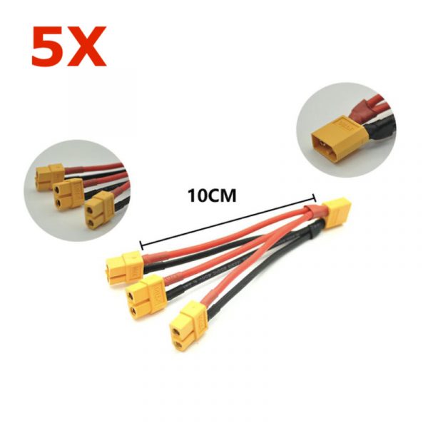 5pcs XT60 Connector Male Female Y Splitter Parallel Cable 14AWG for Drone Battery 1M3F