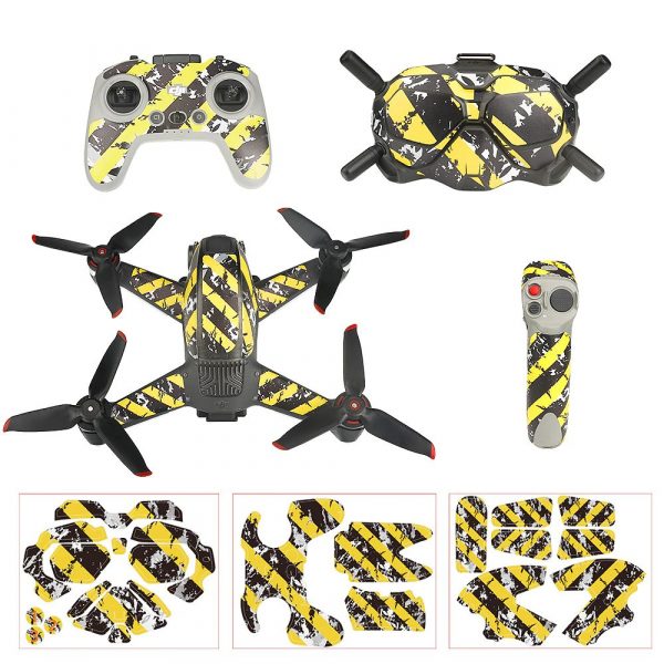 Full Waterproof Protective Stickers for DJI FPV Drone Goggles V2 Glasses Black Yellow Stripes